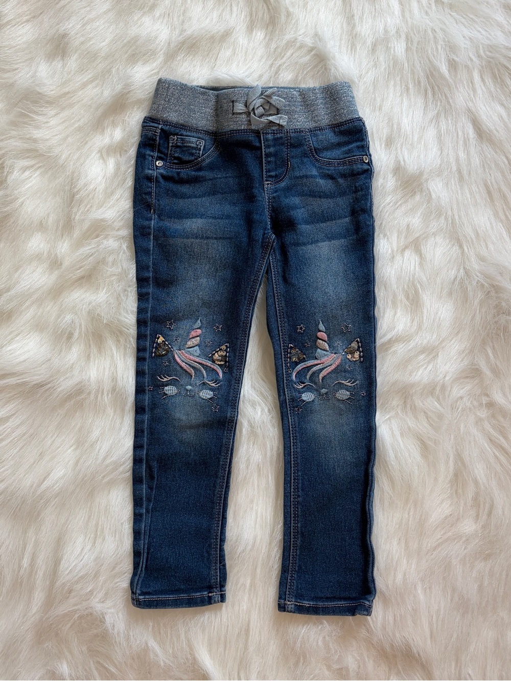 Unicorn Cat Embroidered Jeggings Kids Size 4